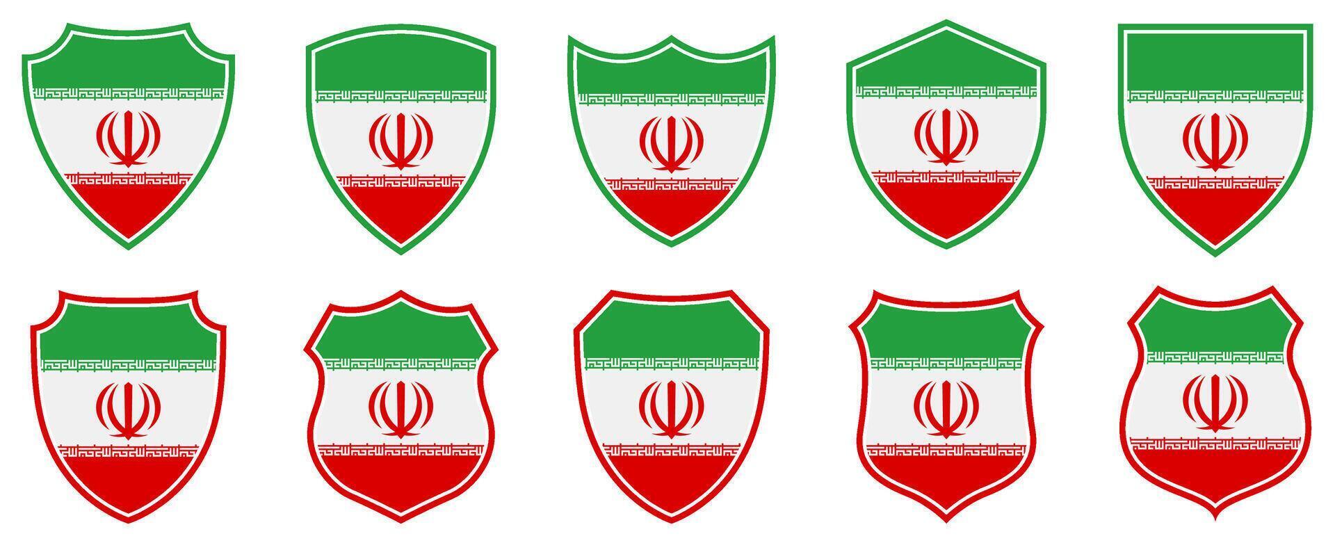 set collections iran flag in shield badge icon. iran flag symbol of powerful country. iran independence day emblem label sticker design template illustration vector