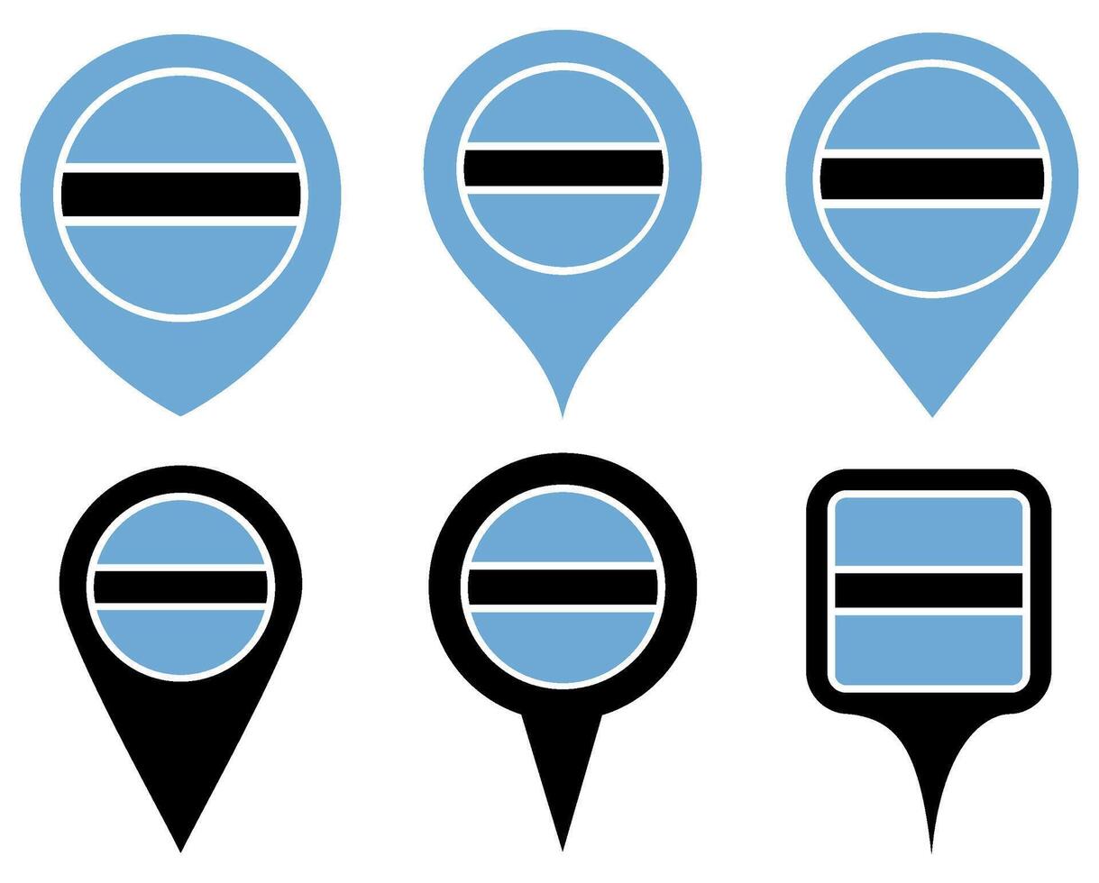 set Location pin Botswana flag icon. Country location symbol Map markers design template illustration vector