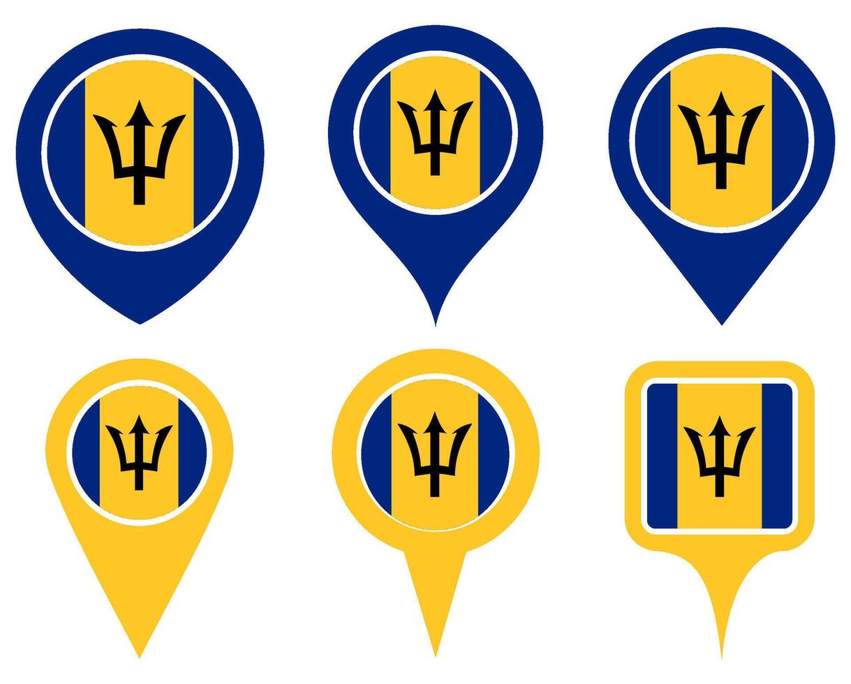 set Location pin barbados flag icon. Country location symbol Map markers design template illustration vector