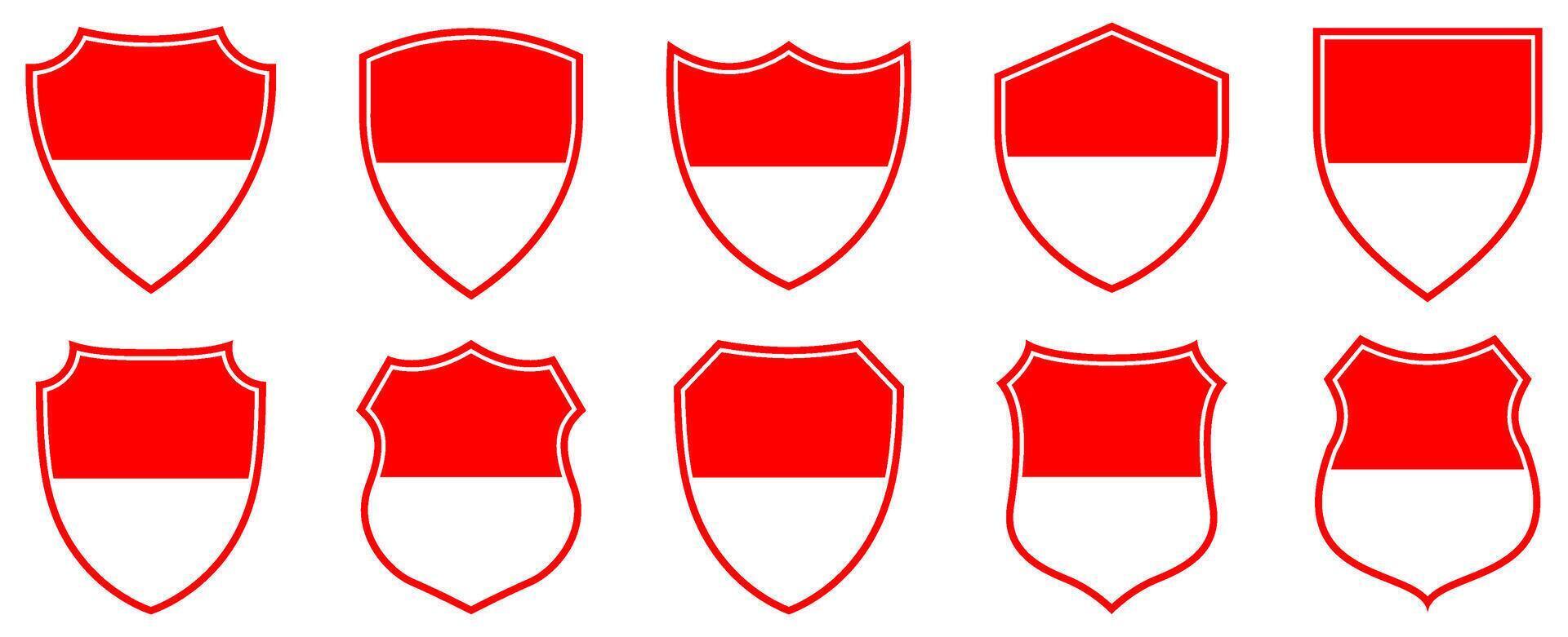 set collections indonesia flag in shield badge icon. indonesia flag symbol of powerful country. indonesia independence day emblem label sticker design template illustration vector