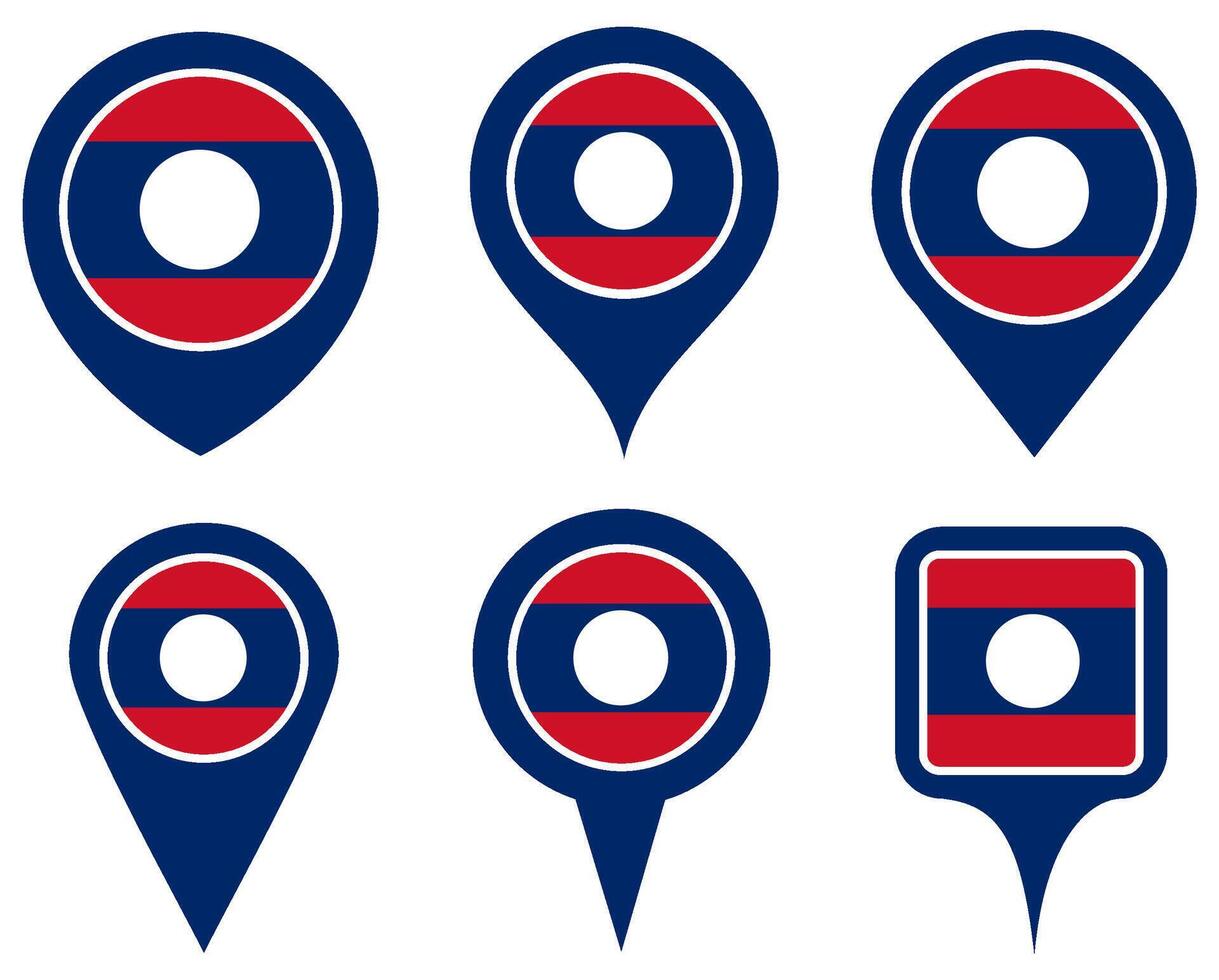 set Location pin laos flag icon. Country location symbol Map markers design template illustration vector
