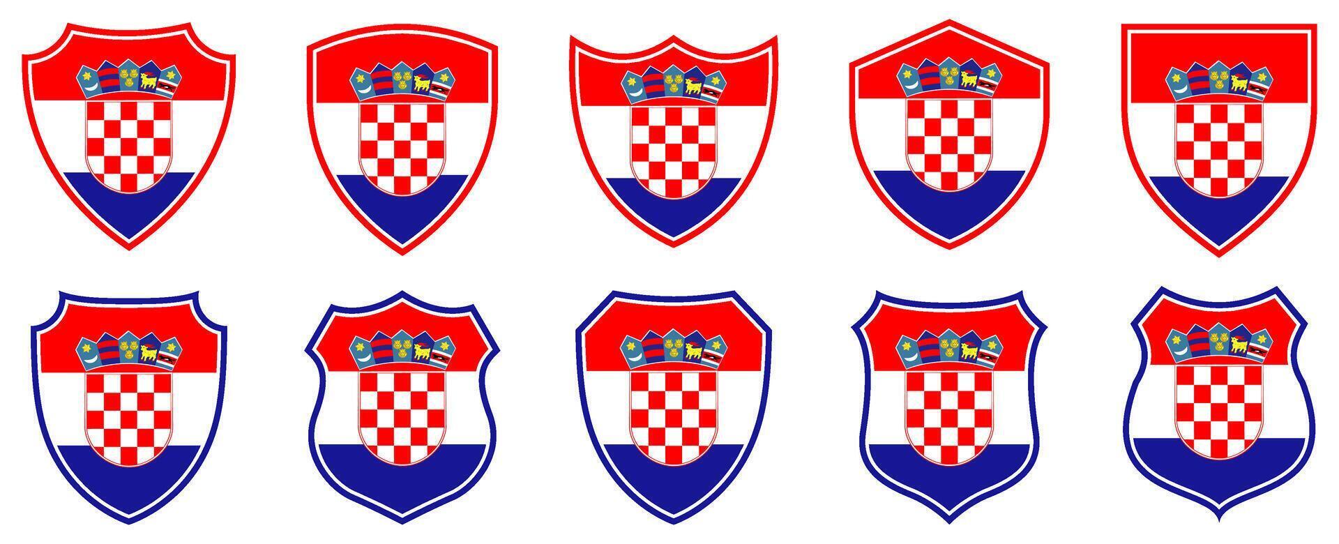 set collections Croatia flag in shield badge icon. Croatia flag symbol of powerful country. Croatia independence day emblem label sticker design template illustration vector