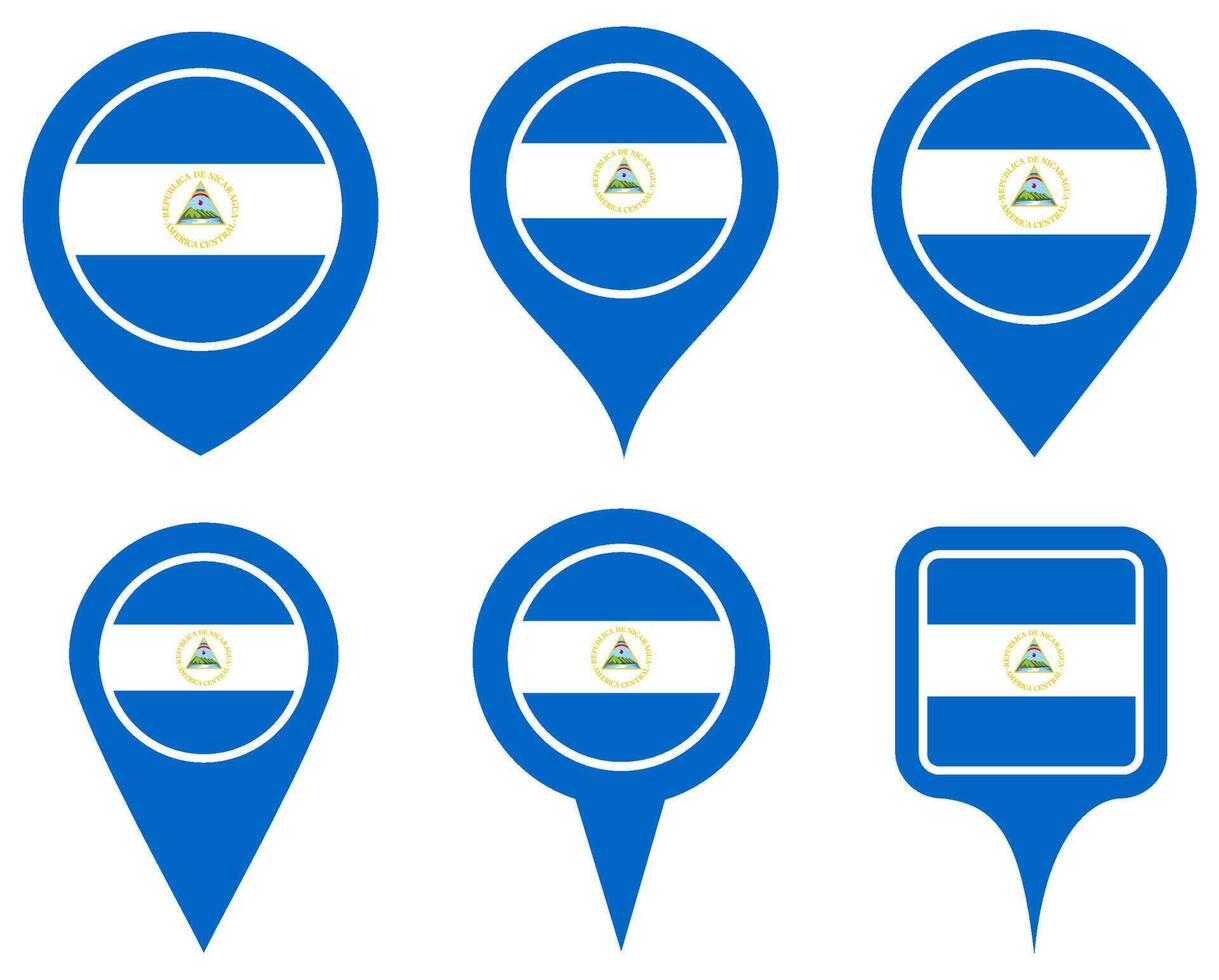 set Location pin nicaragua flag icon. Country location symbol Map markers design template illustration vector