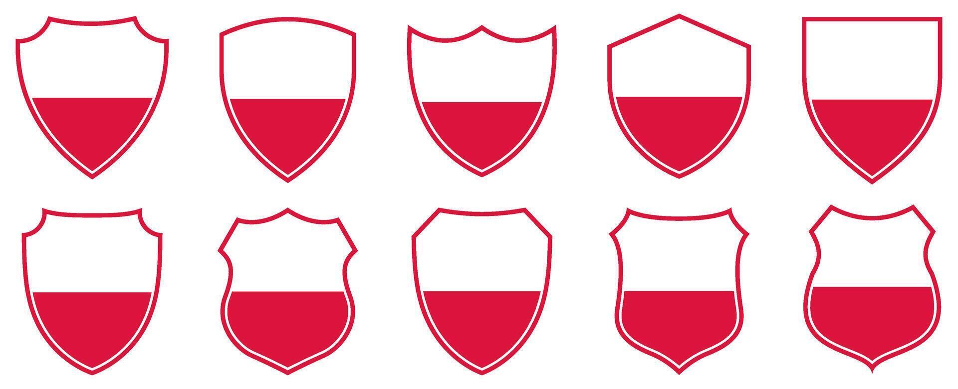 set collections poland flag in shield badge icon. poland flag symbol of powerful country. poland independence day emblem label sticker design template illustration vector