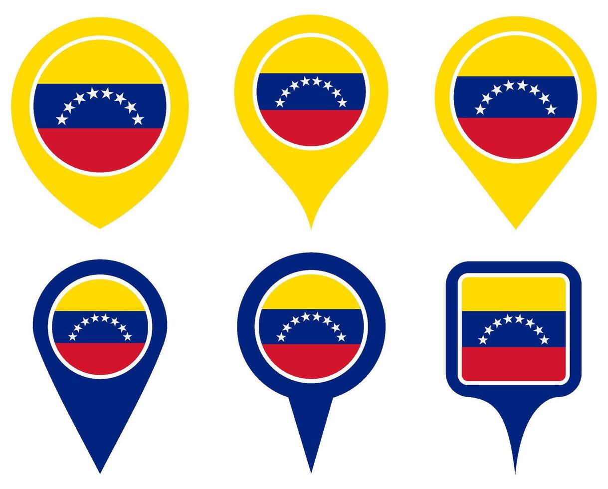 set Location pin venezuela flag icon. Country location symbol Map markers design template illustration vector