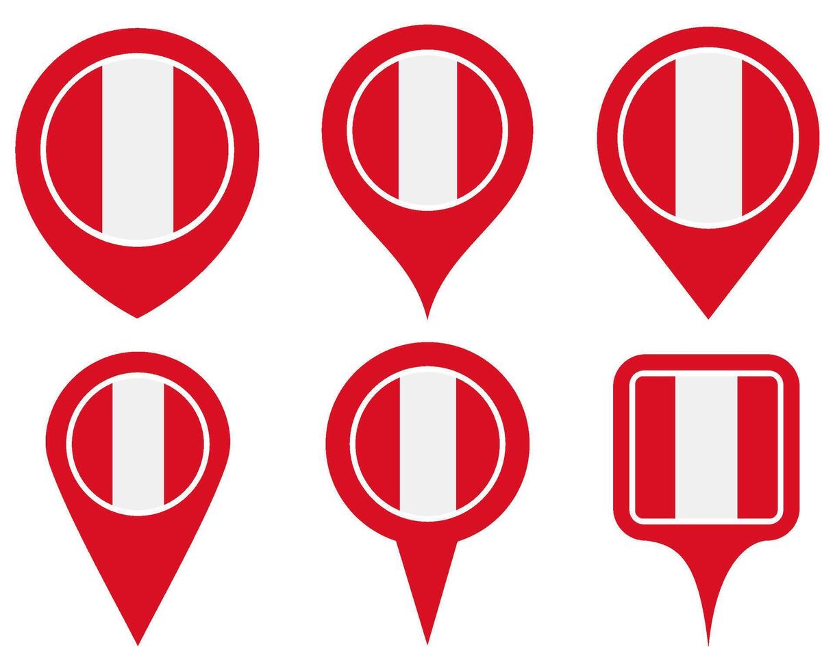 set Location pin peru flag icon. Country location symbol Map markers design template illustration vector