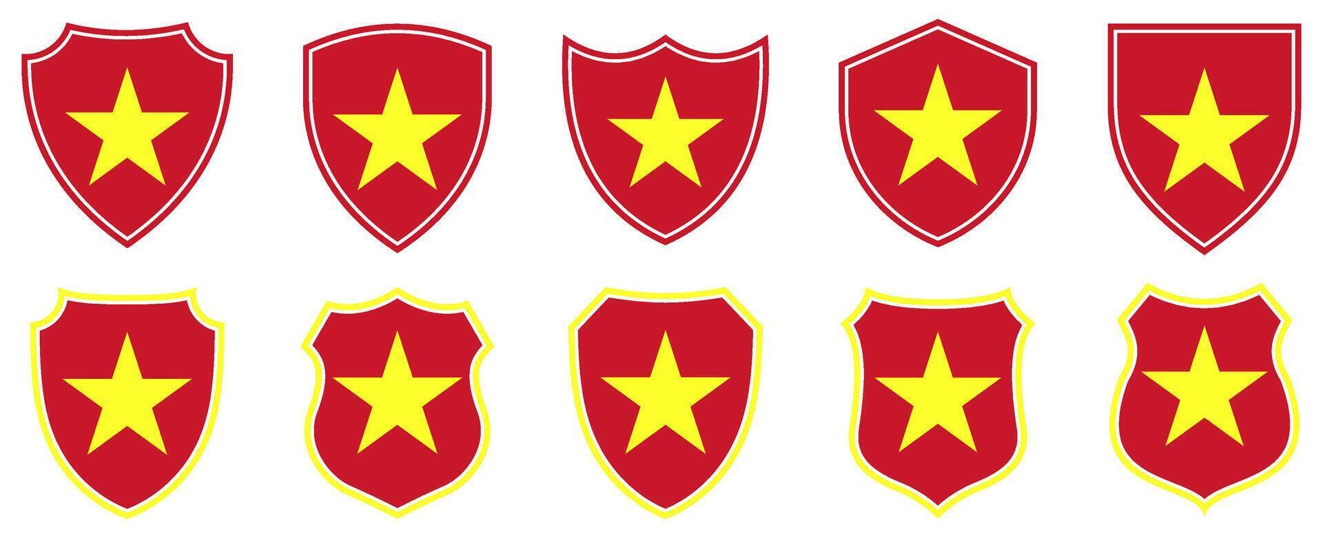 set collections vietnam flag in shield badge icon. vietnam flag symbol of powerful country. vietnam independence day emblem label sticker design template illustration vector