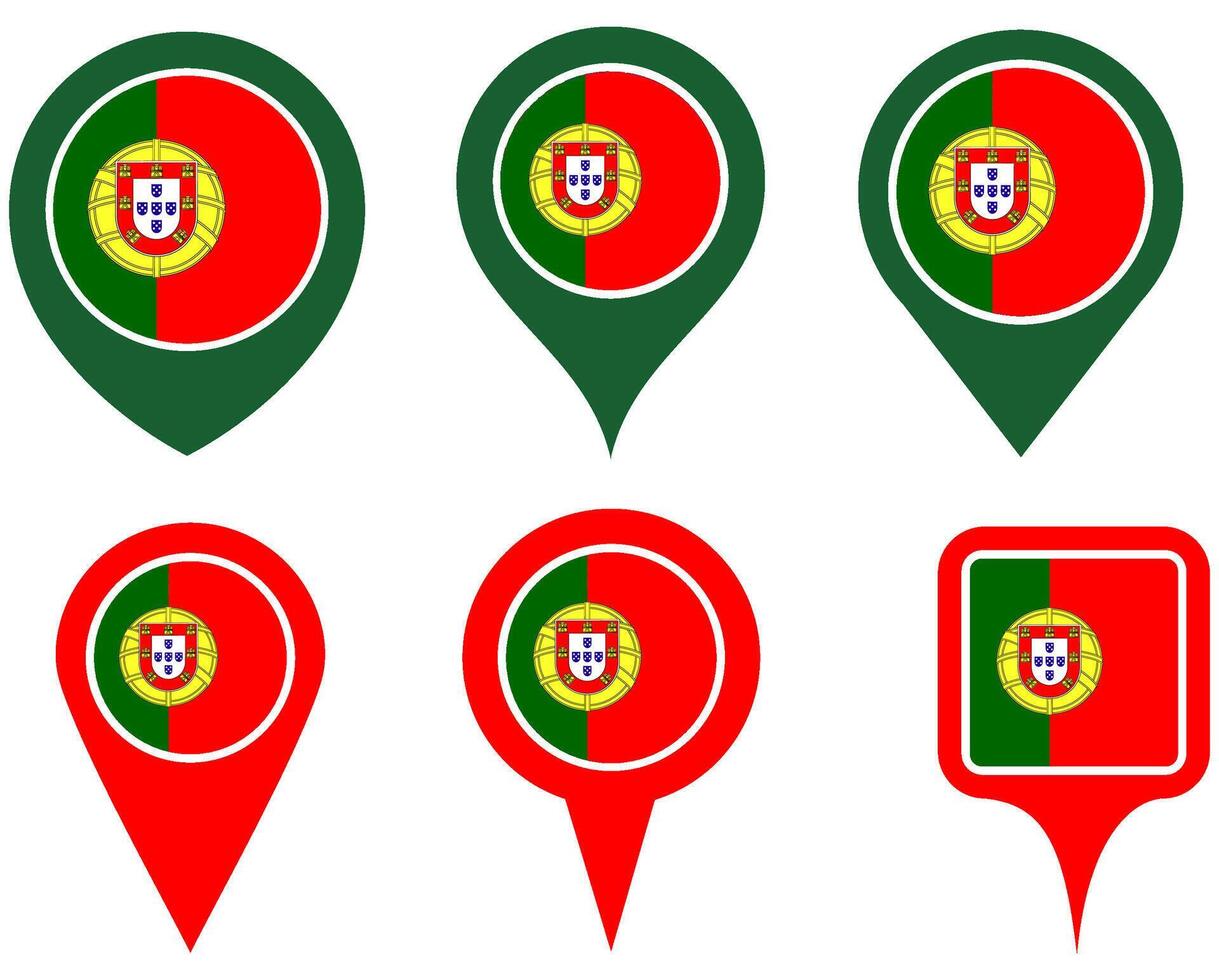 set Location pin portugal flag icon. Country location symbol Map markers design template illustration vector