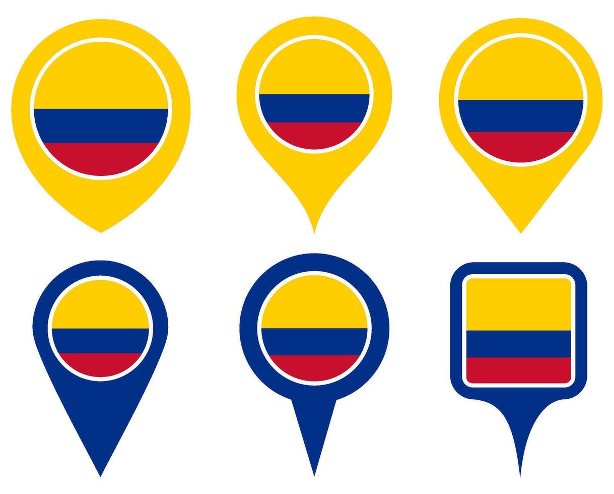 set Location pin colombia flag icon. Country location symbol Map markers design template illustration vector