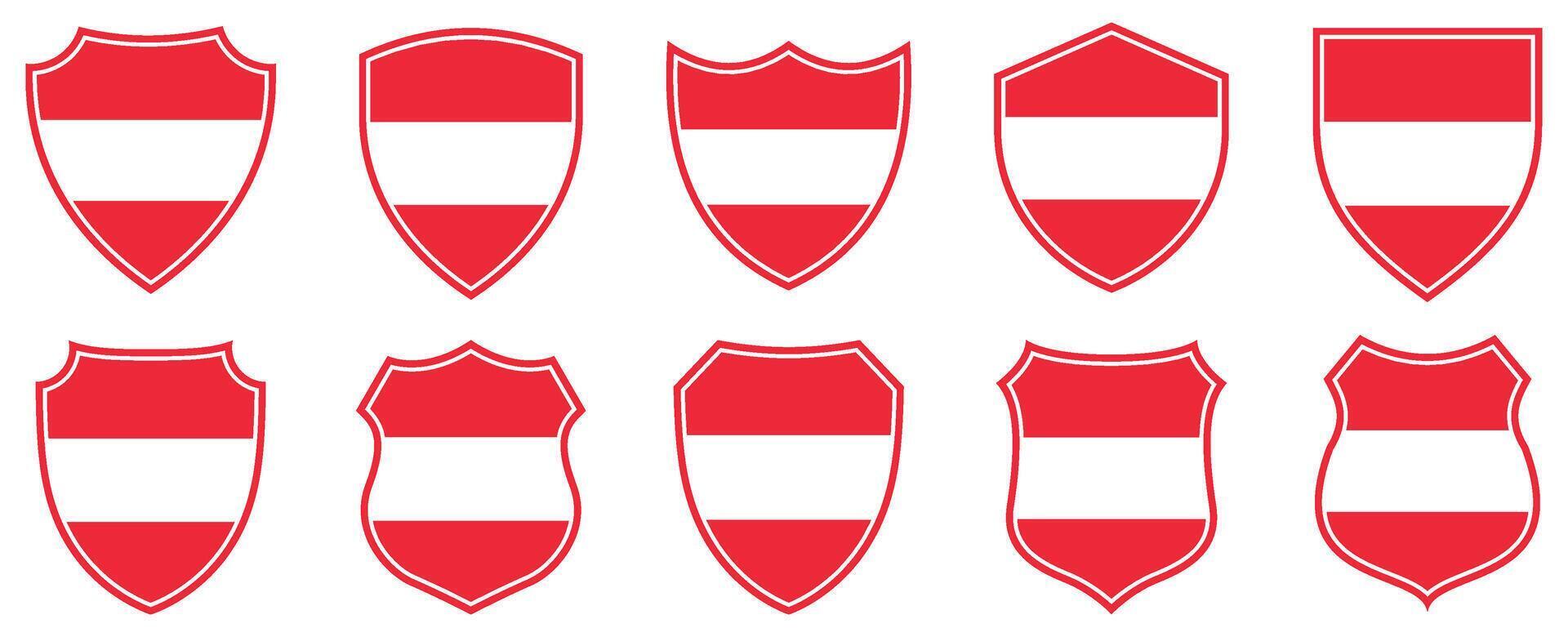 set collections austria flag in shield badge icon. austria flag symbol of powerful country. austria independence day emblem label sticker design template illustration vector