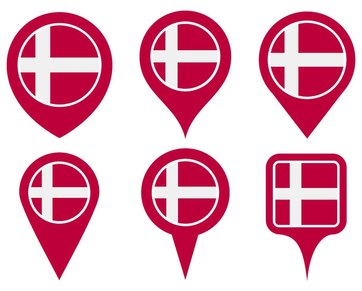 set Location pin denmark flag icon. Country location symbol Map markers design template illustration vector