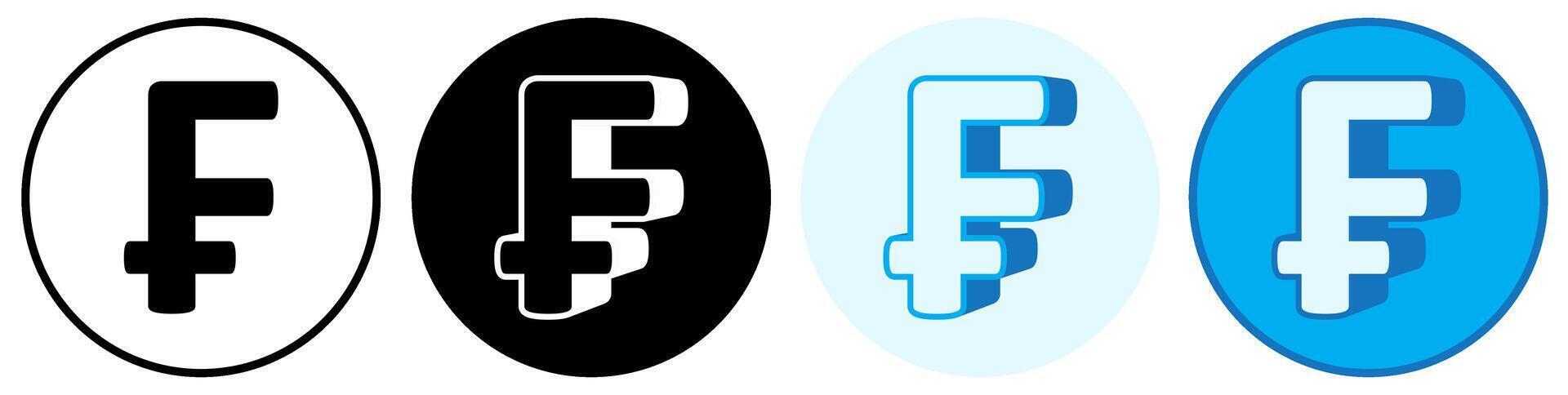 Set trendy Franc Symbol icon. France currency pictogram illustration vector