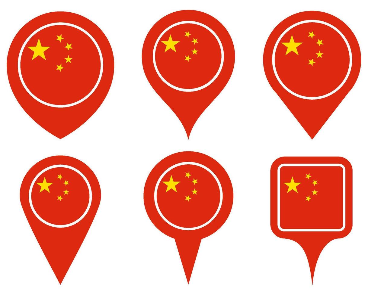 set Location china flag icon. Country location symbol Map markers design template illustration vector