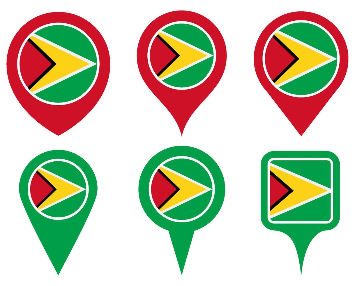 set Location pin guyana flag icon. Country location symbol Map markers design template illustration vector