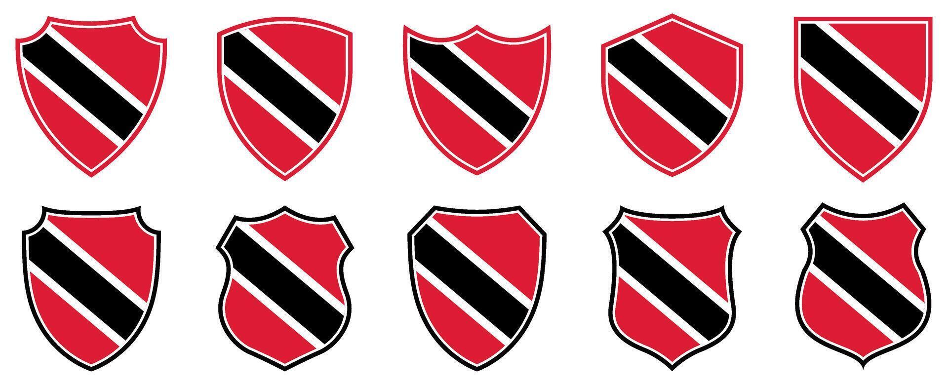 set collections tobago flag in shield badge icon. tobago flag symbol of powerful country. tobago independence day emblem label sticker design template illustration vector
