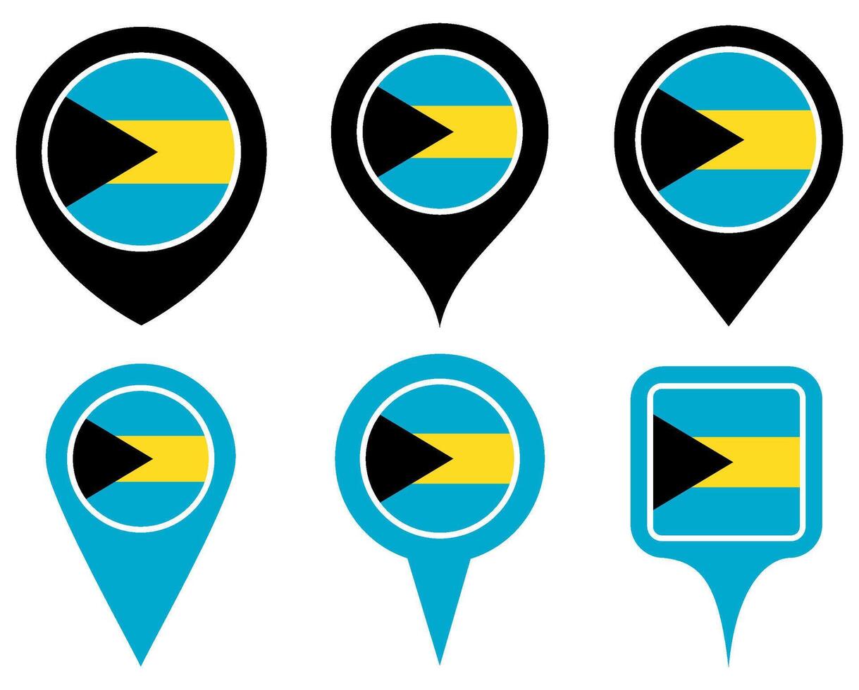 set Location pin bahamas flag icon. Country location symbol Map markers design template illustration vector