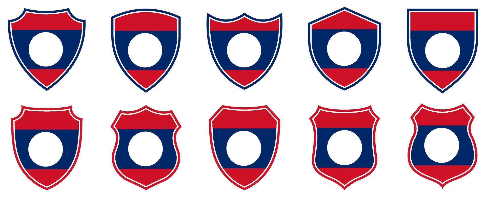 set collections laos flag in shield badge icon. laos flag symbol of powerful country. laos independence day emblem label sticker design template illustration vector