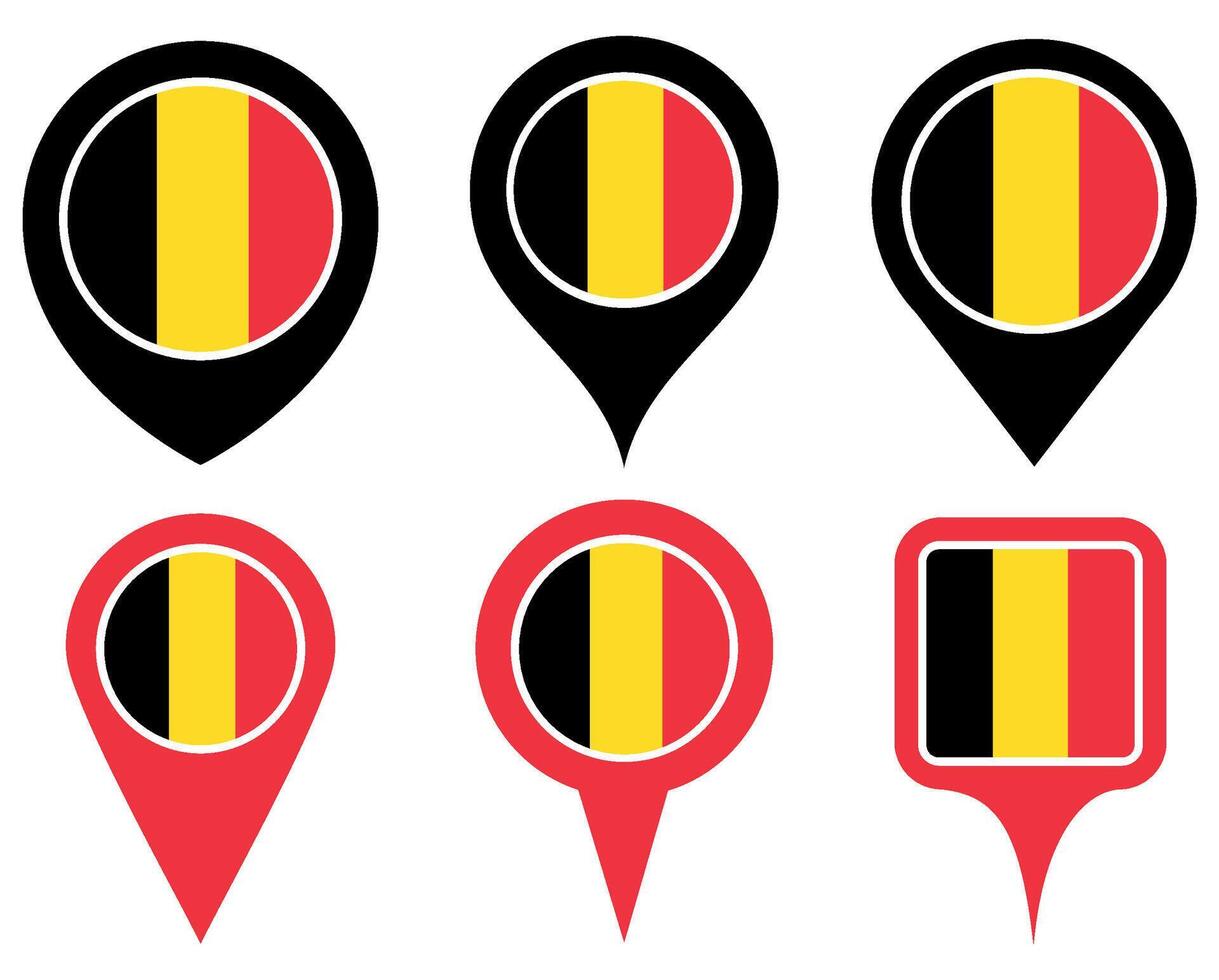 set Location pin belgium flag icon. Country location symbol Map markers design template illustration vector