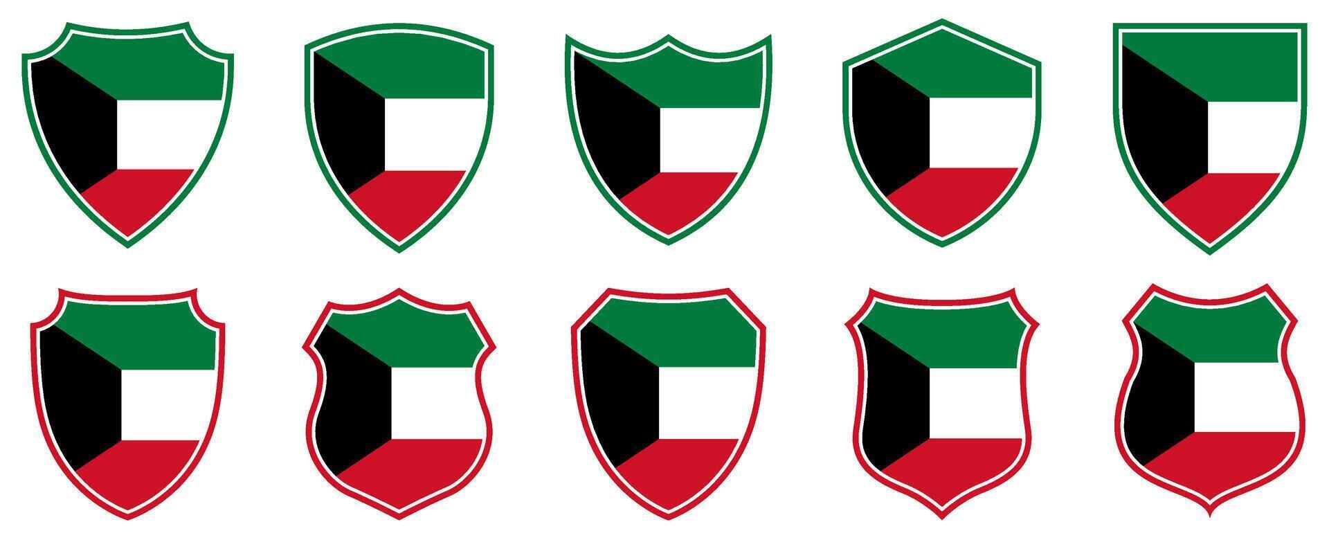 set collections kuwait flag in shield badge icon. kuwait flag symbol of powerful country. kuwait independence day emblem label sticker design template illustration vector