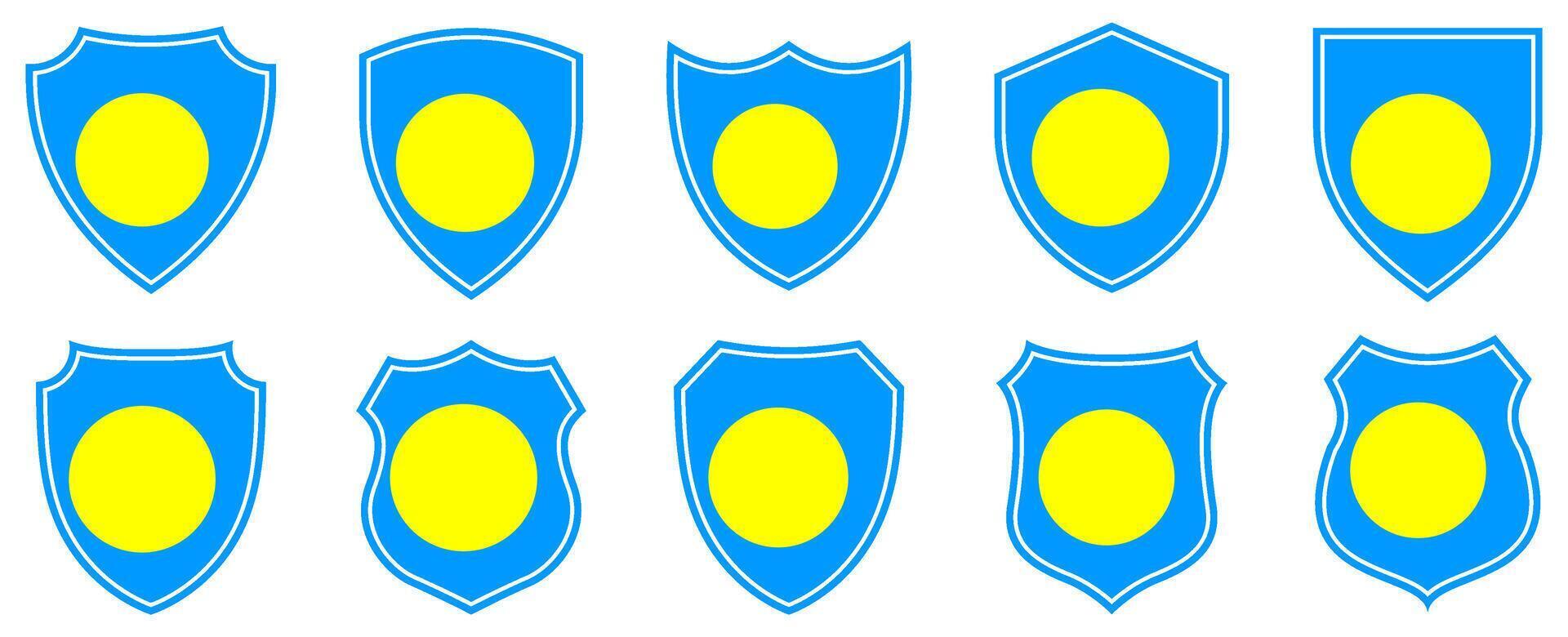 set collections palau flag in shield badge icon. palau flag symbol of powerful country. palau independence day emblem label sticker design template illustration vector