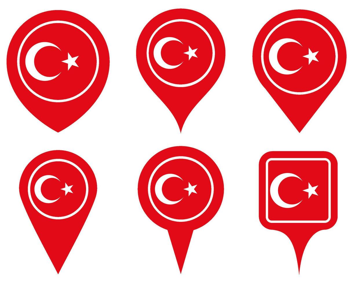 set Location pin turkey flag icon. Country location symbol Map markers design template illustration vector