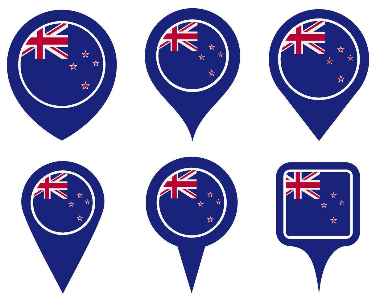 set Location pin new zealand flag icon. Country location symbol Map markers design template illustration vector