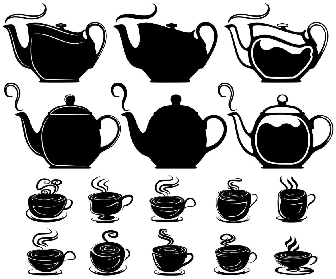 Set teapot steam silhouettes icon. Teacup. Coffeecup. Coffeepot. symbol design illustration vector