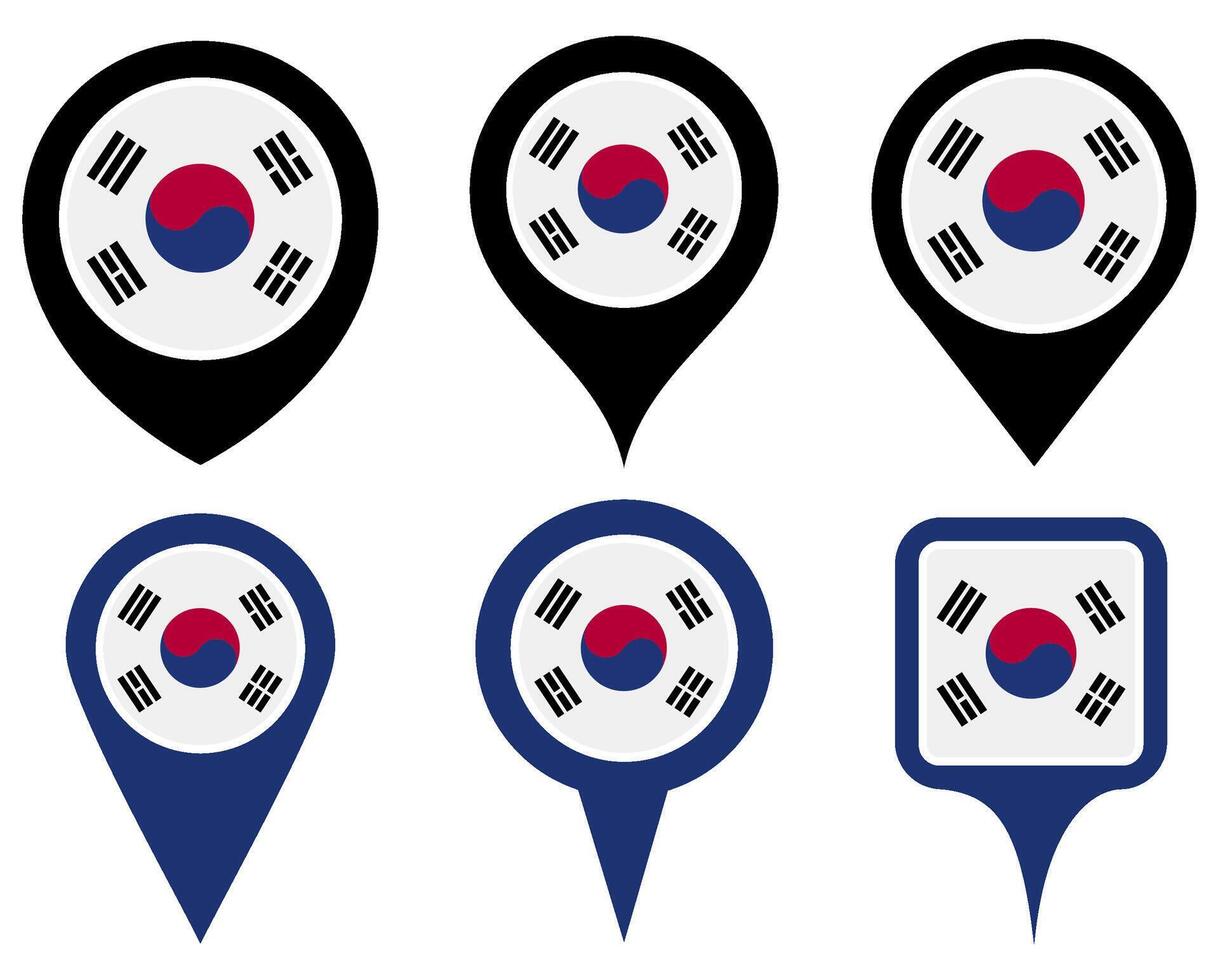 set Location pin south korea flag icon. Country location symbol Map markers design template illustration vector