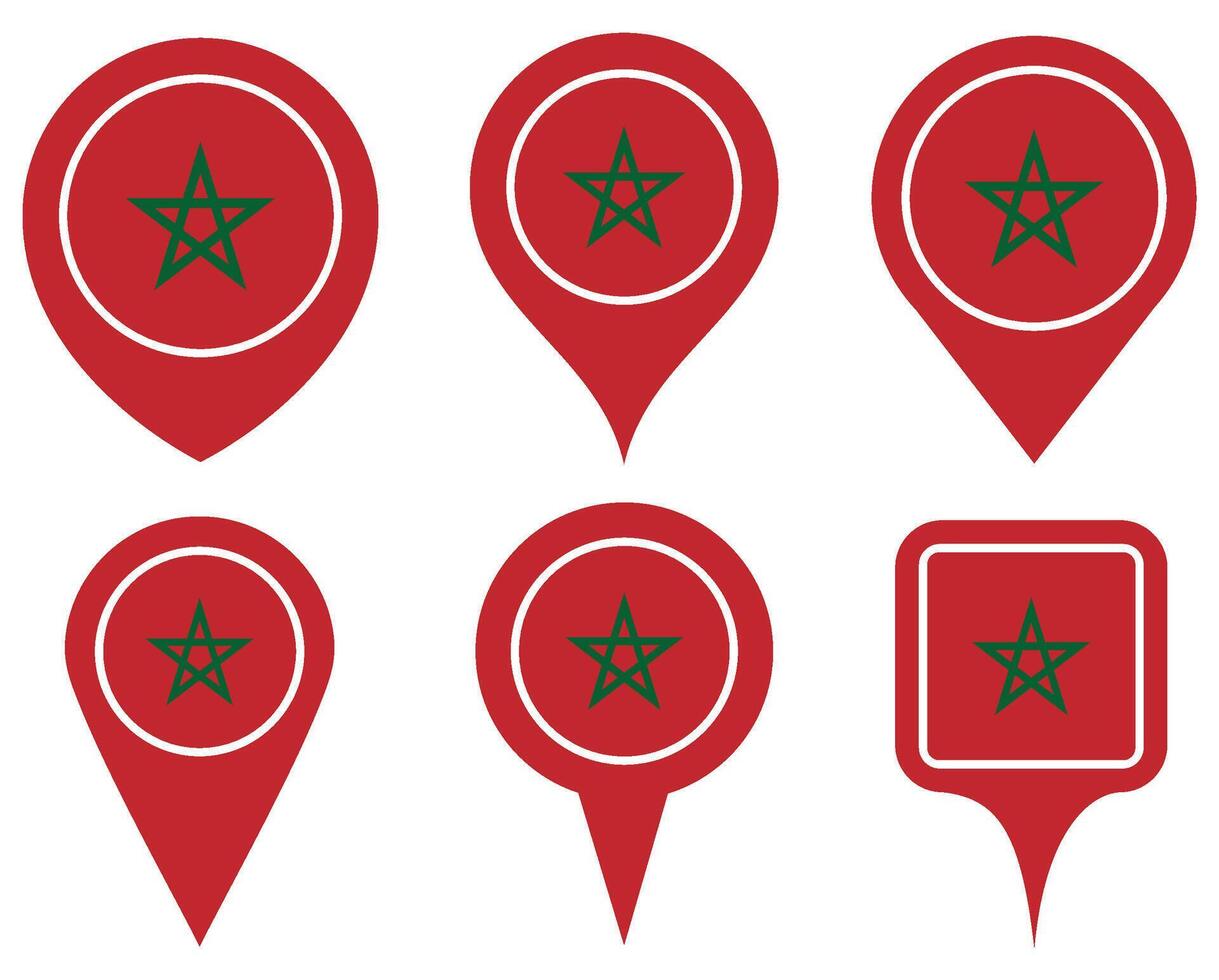 set Location pin morocco flag icon. Country location symbol Map markers design template illustration vector