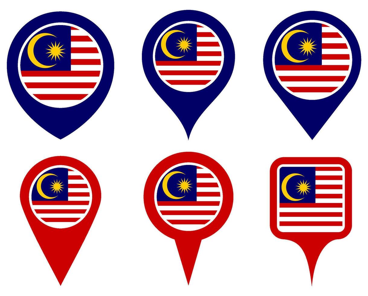 set Location pin malaysia flag icon. Country location symbol Map markers design template illustration vector