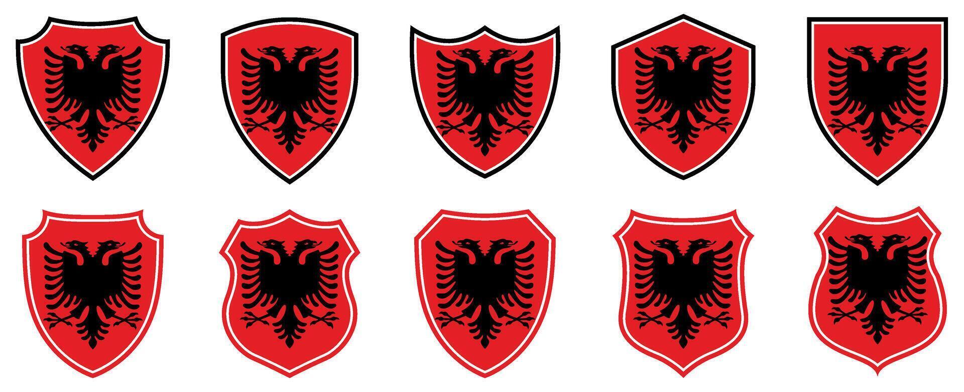 set collections albania flag in shield badge icon. albania flag symbol of powerful country. albania independence day emblem label sticker design template illustration vector