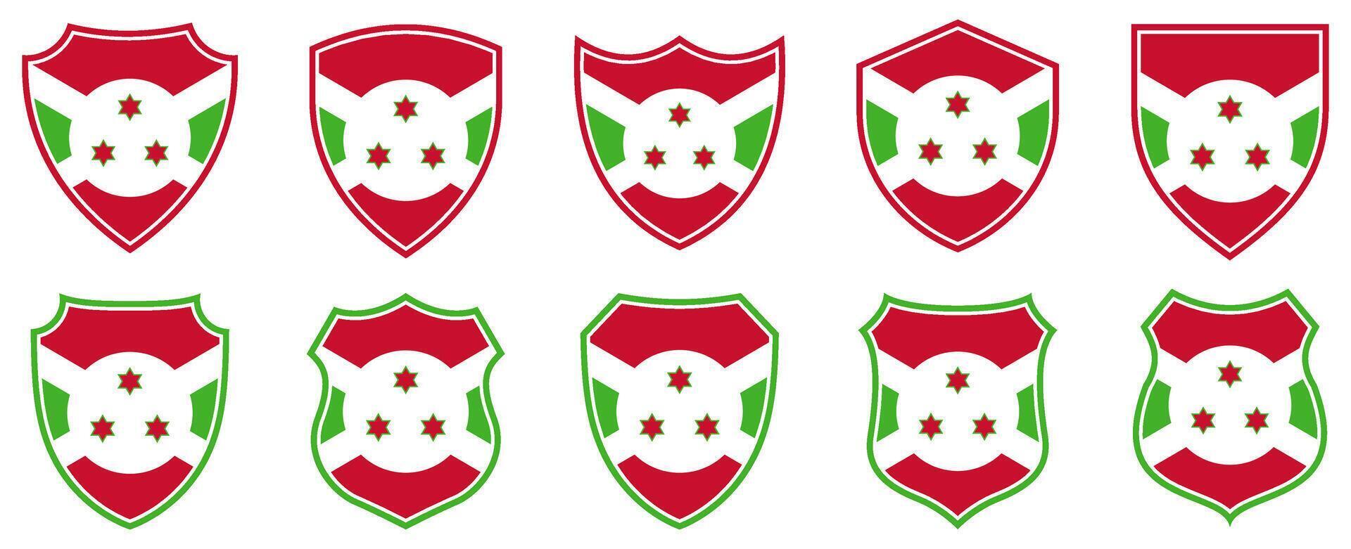 set collections burundi flag in shield badge icon. burundi flag symbol of powerful country. burundi independence day emblem label sticker design template illustration vector