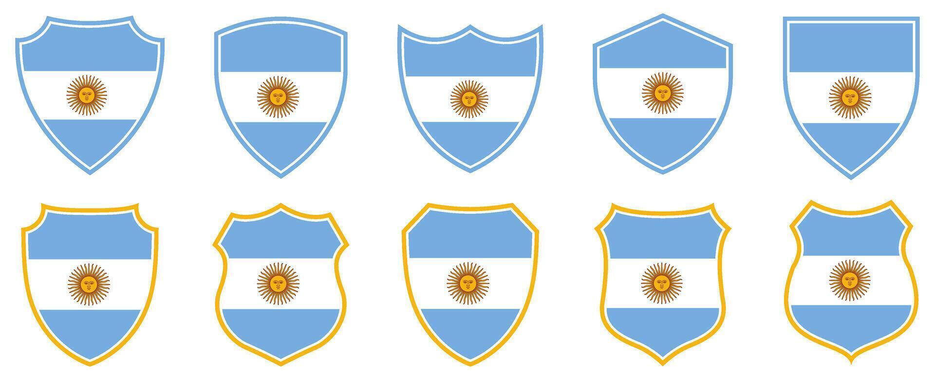 set collections argentina flag in shield badge icon. argentina flag symbol of powerful country. argentina independence day emblem label sticker design template illustration vector