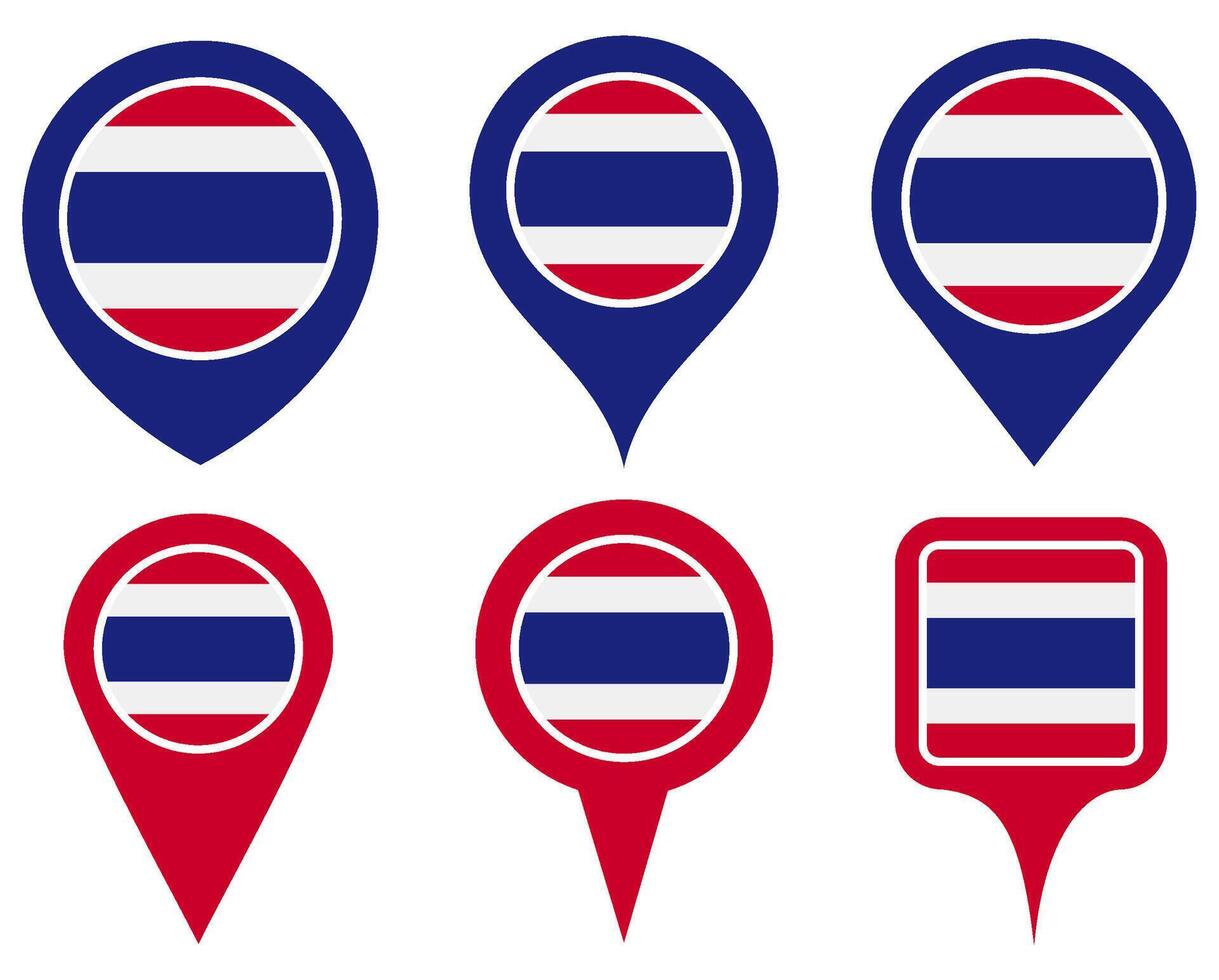 set Location pin thailand flag icon. Country location symbol Map markers design template illustration vector
