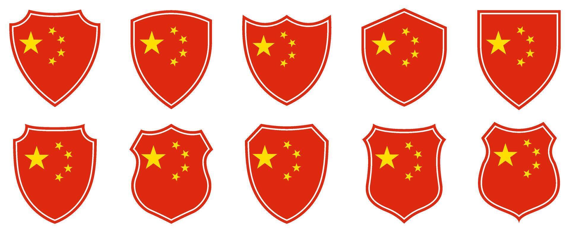 set collections china flag in shield badge icon. china flag symbol of powerful country. china independence day emblem label sticker design template illustration vector