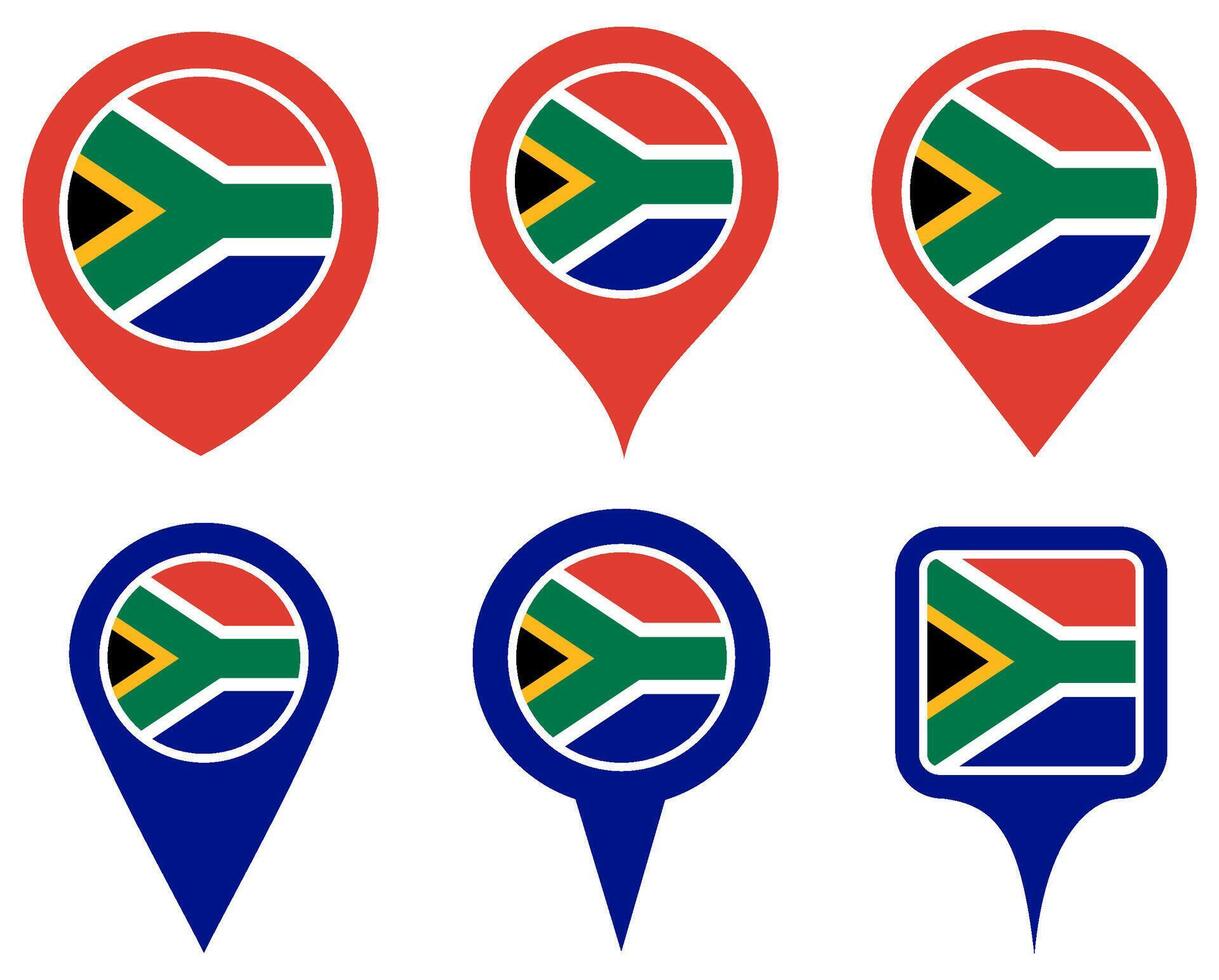 set Location pin south africa flag icon. Country location symbol Map markers design template illustration vector