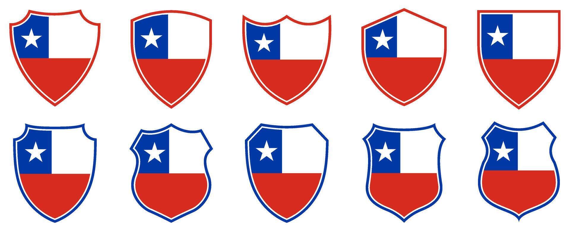 set collections liberiaflag in shield badge icon. chile flag symbol of powerful country. chile independence day emblem label sticker design template illustration vector