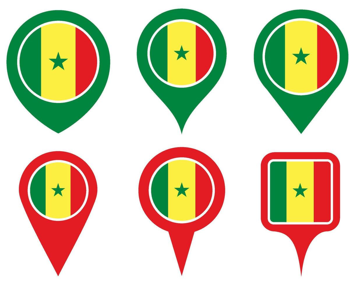 set Location pin senegal flag icon. Country location symbol Map markers design template illustration vector