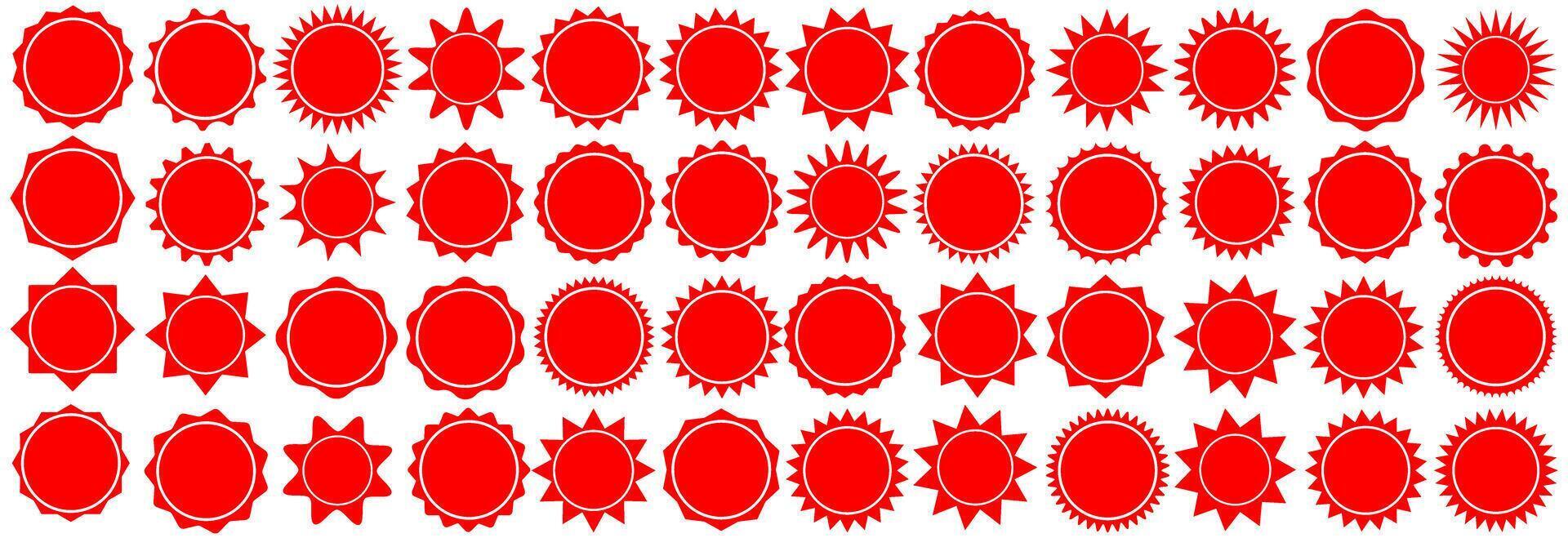 set exploding red stamps icon. sale tags badge sticker labels design template illustration vector