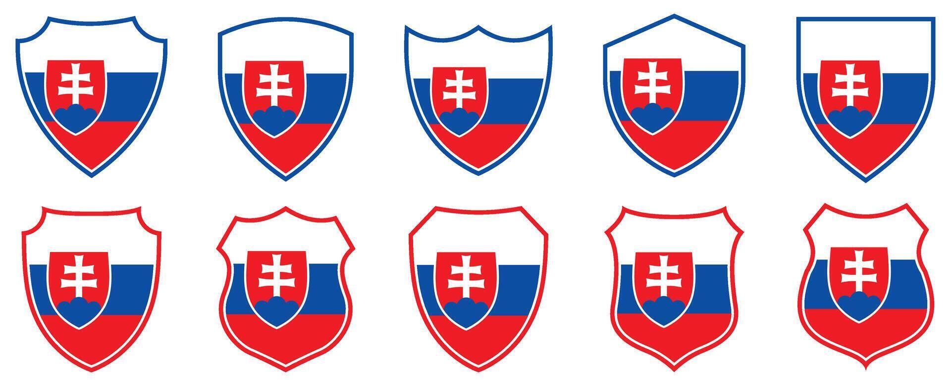 set collections Slovakia flag in shield badge icon. Slovakiaflag symbol of powerful country. Slovakia independence day emblem label sticker design template illustration vector