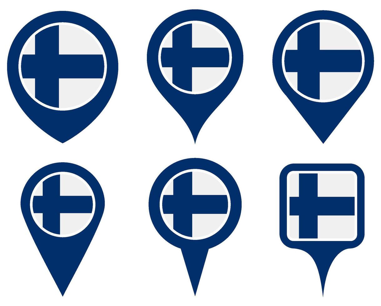 set Location pin Finland flag icon. Country location symbol Map markers design template illustration vector