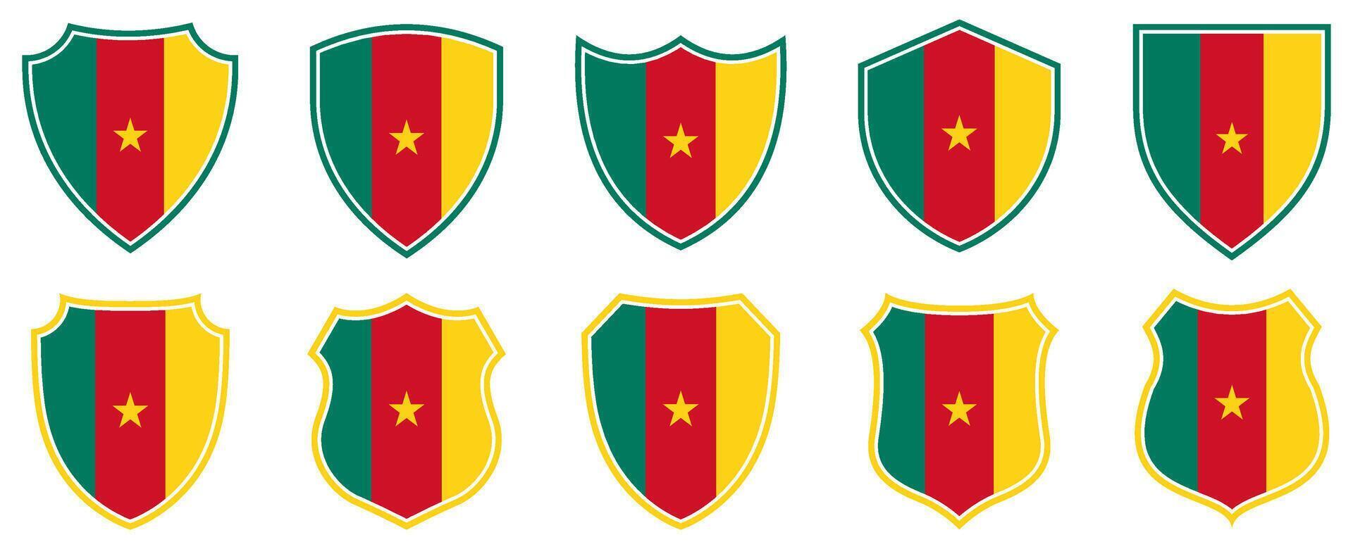 set collections cameroon flag in shield badge icon. cameroon flag symbol of powerful country. cameroon independence day emblem label sticker design template illustration vector