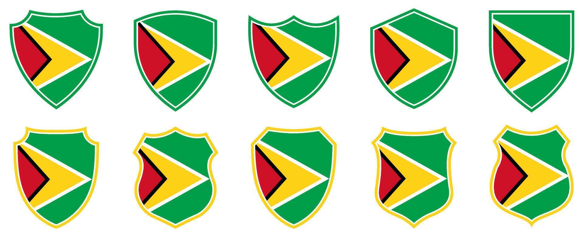 set collections guyana flag in shield badge icon. guyana flag symbol of powerful country. guyana independence day emblem label sticker design template illustration vector
