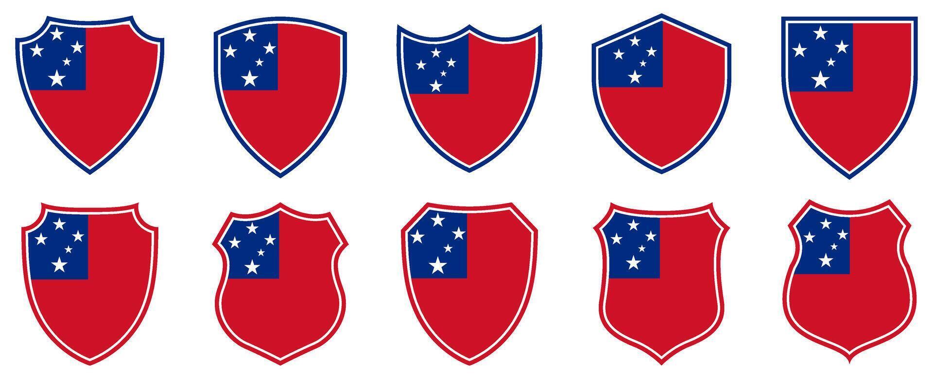 set collections samoa flag in shield badge icon. samoa flag symbol of powerful country. samoa independence day emblem label sticker design template illustration vector