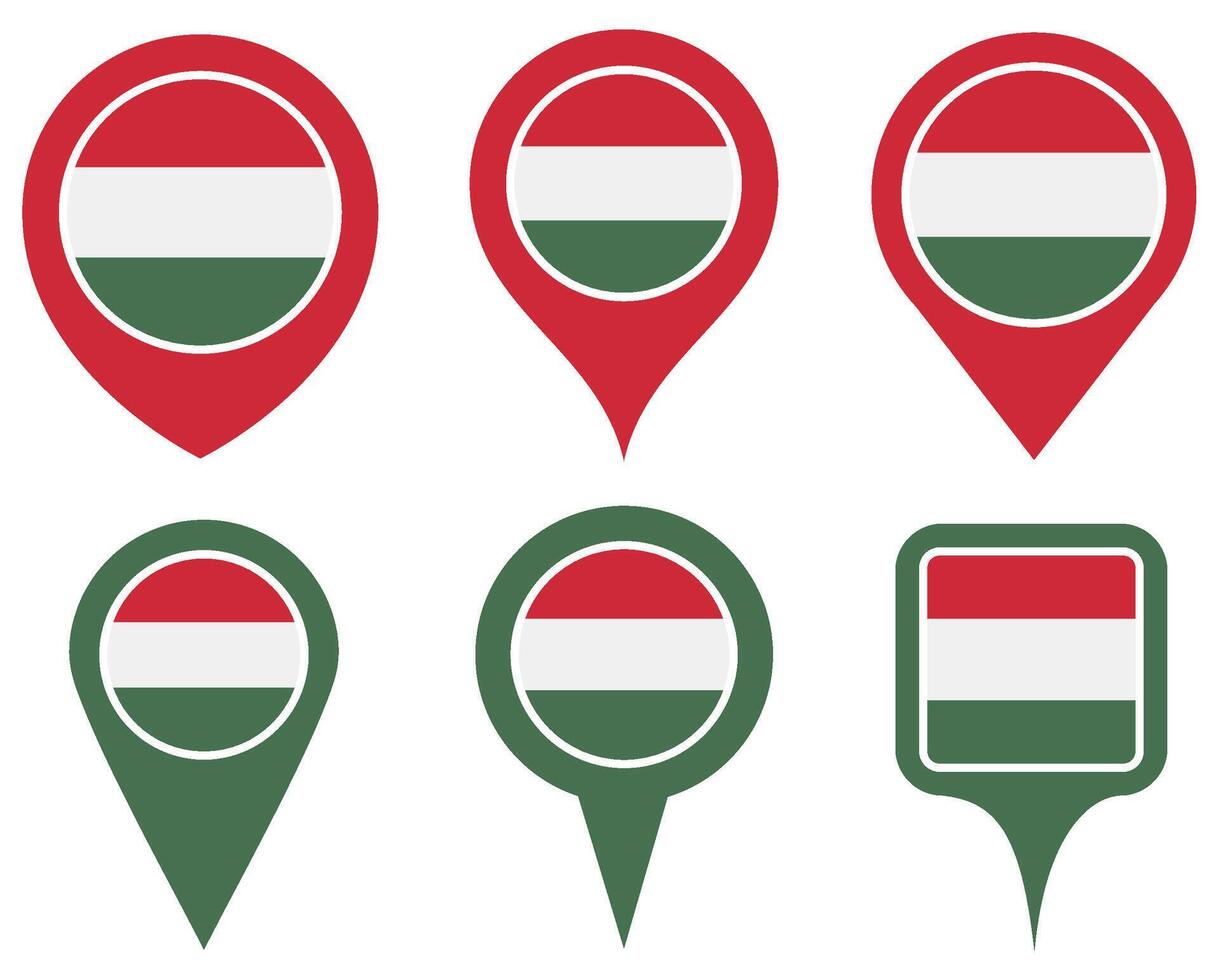 set Location pin hungary flag icon. Country location symbol Map markers design template illustration vector
