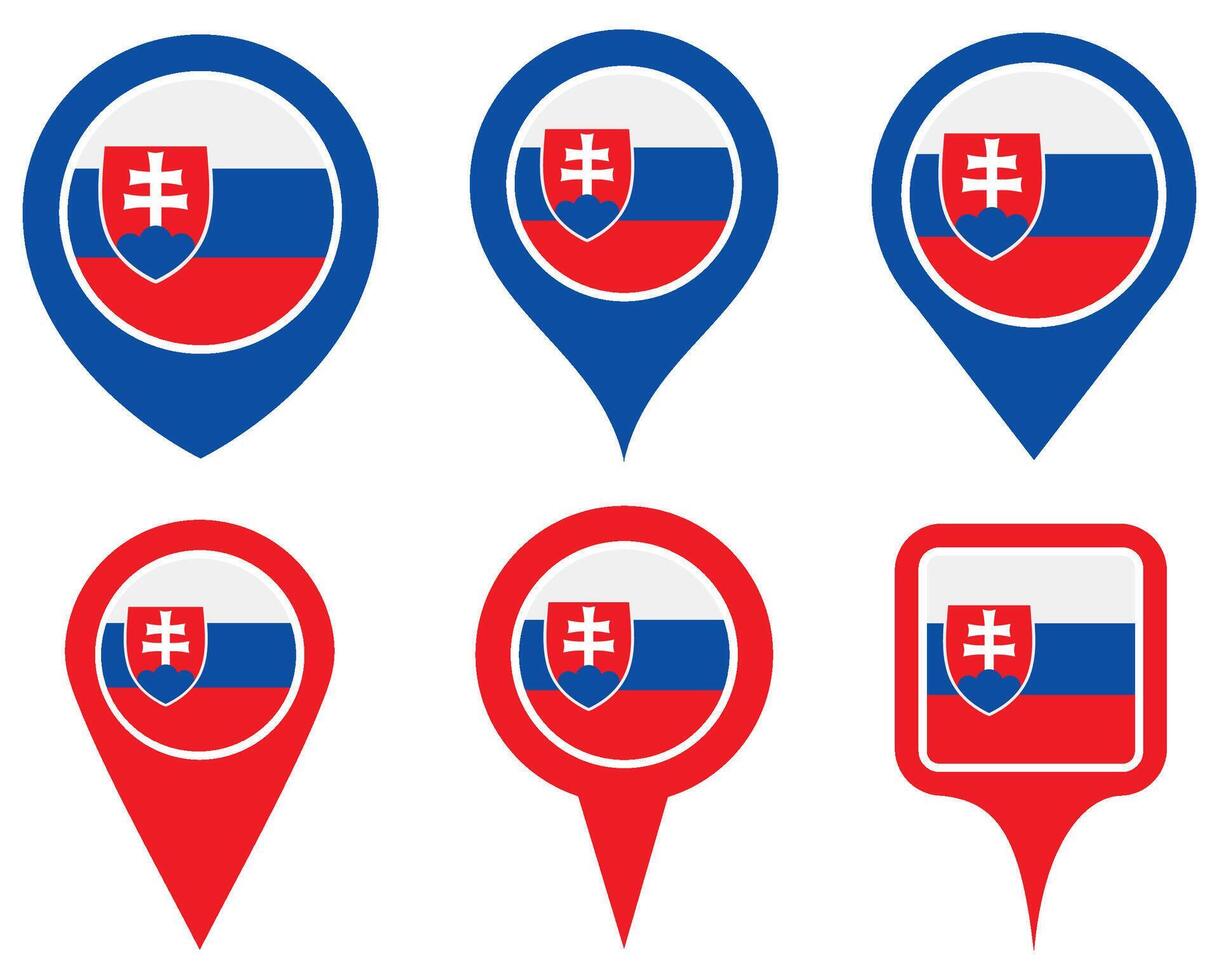 set Location pin slovakia flag icon. Country location symbol Map markers design template illustration vector