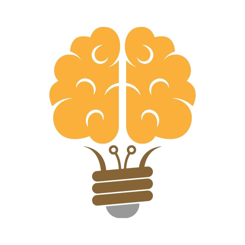Lamp brain icon logo design vector