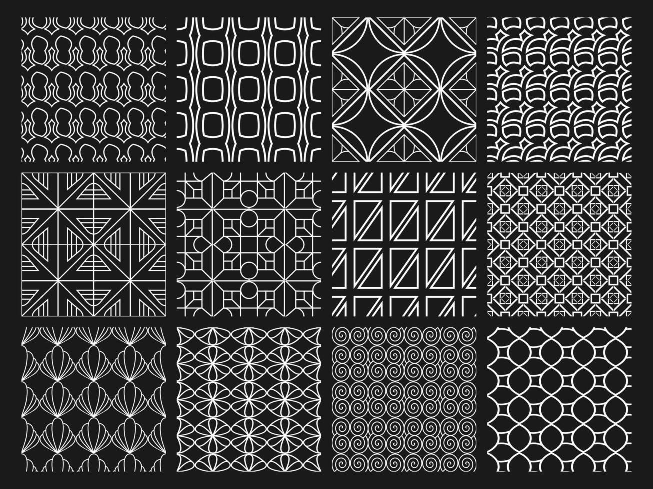 A stylish collection of modern geometric seamless patterns with abstract lines and optical art. vector