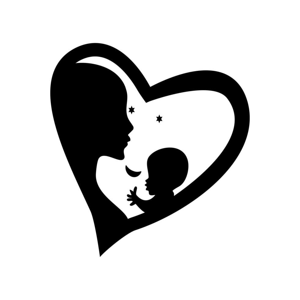 Mother and Baby silhouette with Love shape Design vector