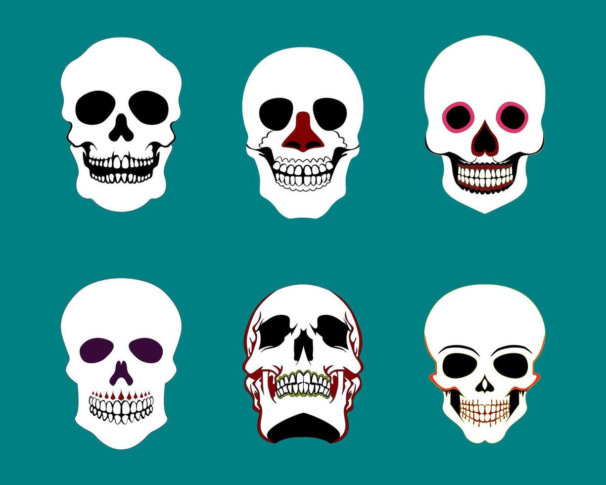 Set of 6 decorative skull, Day of the Dead and horror styles vector